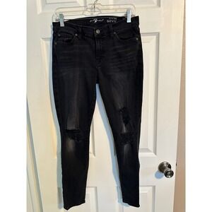 7 For All Mankind Distressed The Ankle Skinny‎ Black Jeans 28